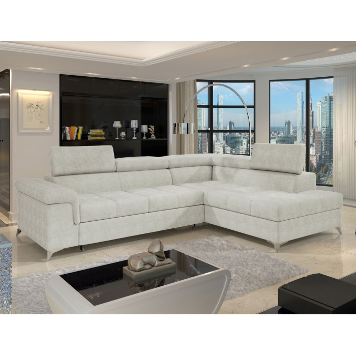 Canapé d’angle convertible PALAZZO 4 places beige – angle droit avec coffre 