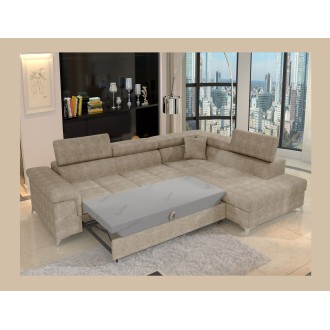 Canapé d’angle convertible PALAZZO 4 places beige – angle droit avec coffre 