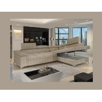 Canapé d’angle convertible PALAZZO 4 places beige – angle droit avec coffre 