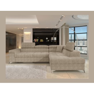 Canapé d’angle convertible PALAZZO 4 places beige – angle droit avec coffre 