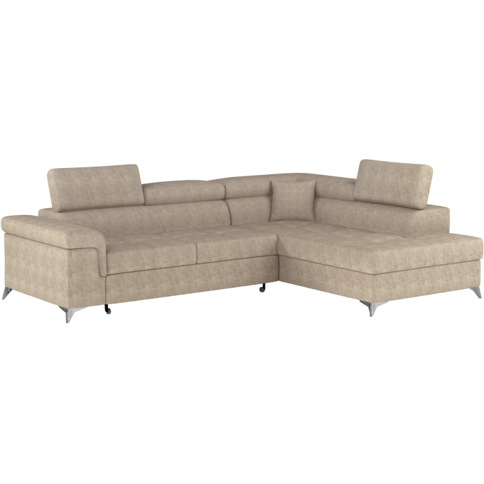 Canapé d’angle convertible PALAZZO 4 places beige – angle droit avec coffre 