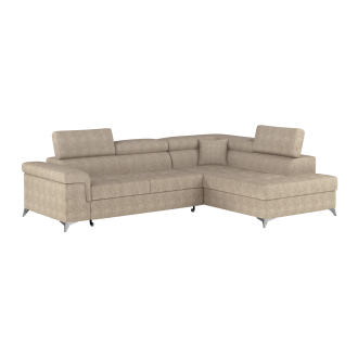 Canapé d’angle convertible PALAZZO 4 places beige – angle droit avec coffre 