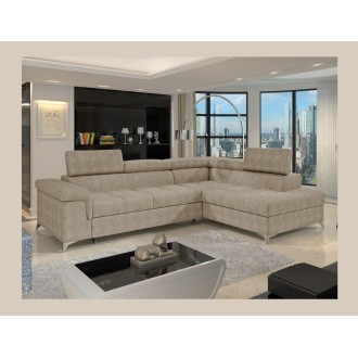 Canapé d’angle convertible PALAZZO 4 places beige – angle droit avec coffre 