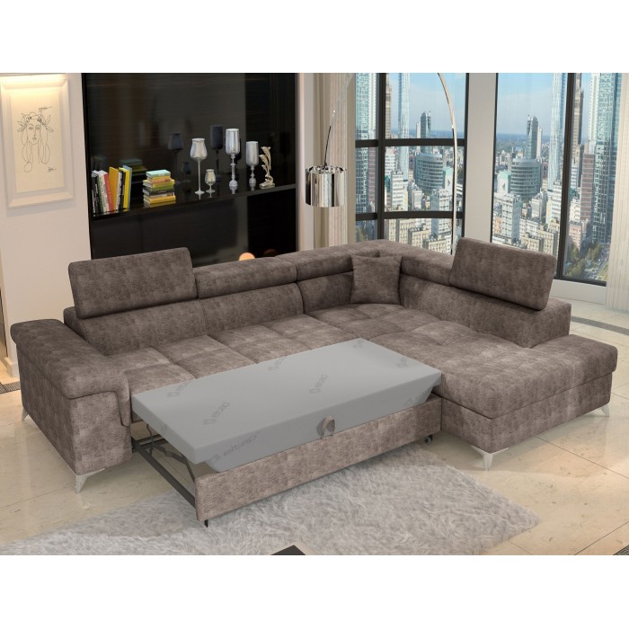 Canapé d’angle convertible PALAZZO 4 places marron – angle droit avec coffre 