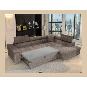 Canapé d’angle convertible PALAZZO 4 places marron – angle droit avec coffre 