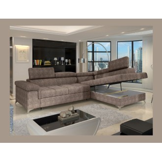 Canapé d’angle convertible PALAZZO 4 places marron – angle droit avec coffre 