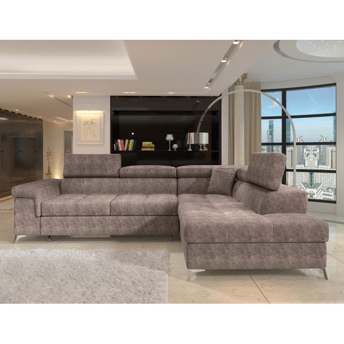 Canapé d’angle convertible PALAZZO 4 places marron – angle droit avec coffre 