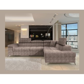 Canapé d’angle convertible PALAZZO 4 places marron – angle droit avec coffre 