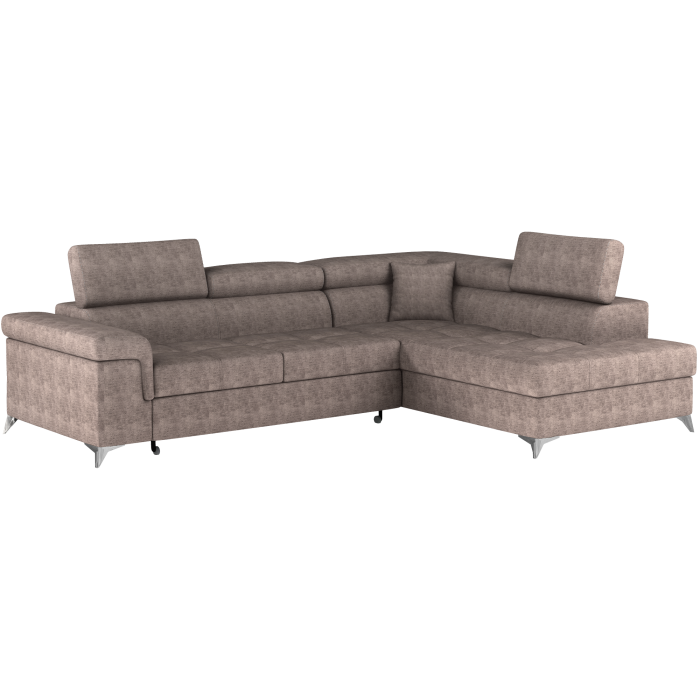 Canapé d’angle convertible PALAZZO 4 places marron – angle droit avec coffre 