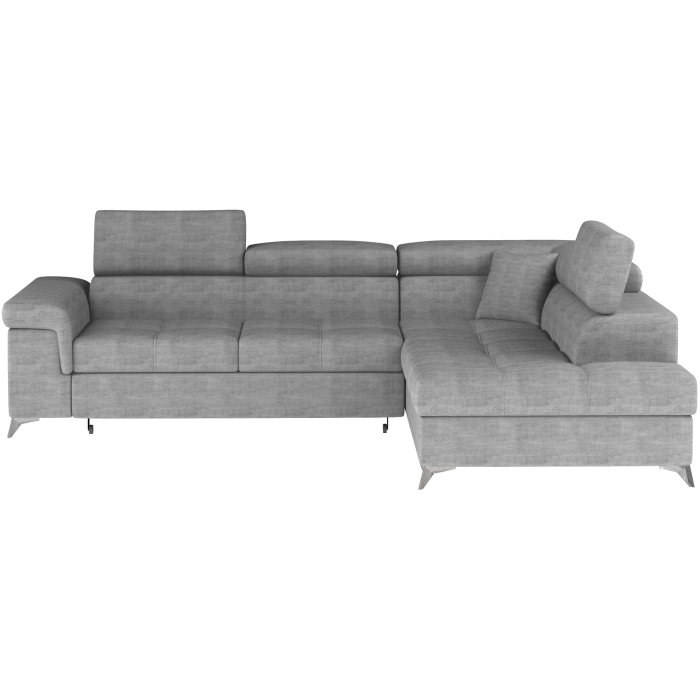 Canapé d’angle convertible PALAZZO 4 places gris – angle droit avec coffre 
