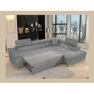 Canapé d’angle convertible PALAZZO 4 places gris – angle droit avec coffre 