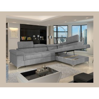 Canapé d’angle convertible PALAZZO 4 places gris – angle droit avec coffre 