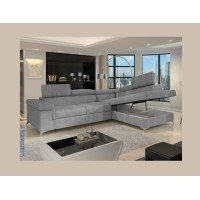 Canapé d’angle convertible PALAZZO 4 places gris – angle droit avec coffre 