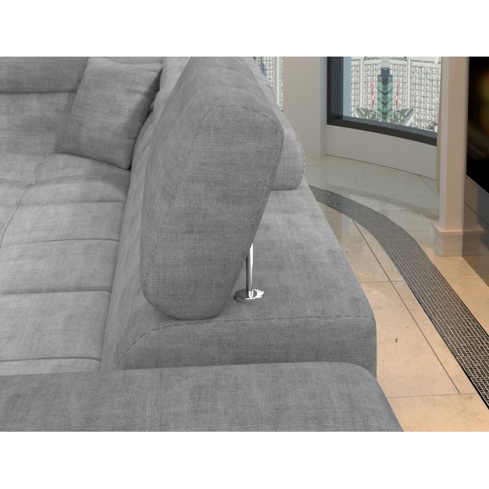 Canapé d’angle convertible PALAZZO 4 places gris – angle droit avec coffre 