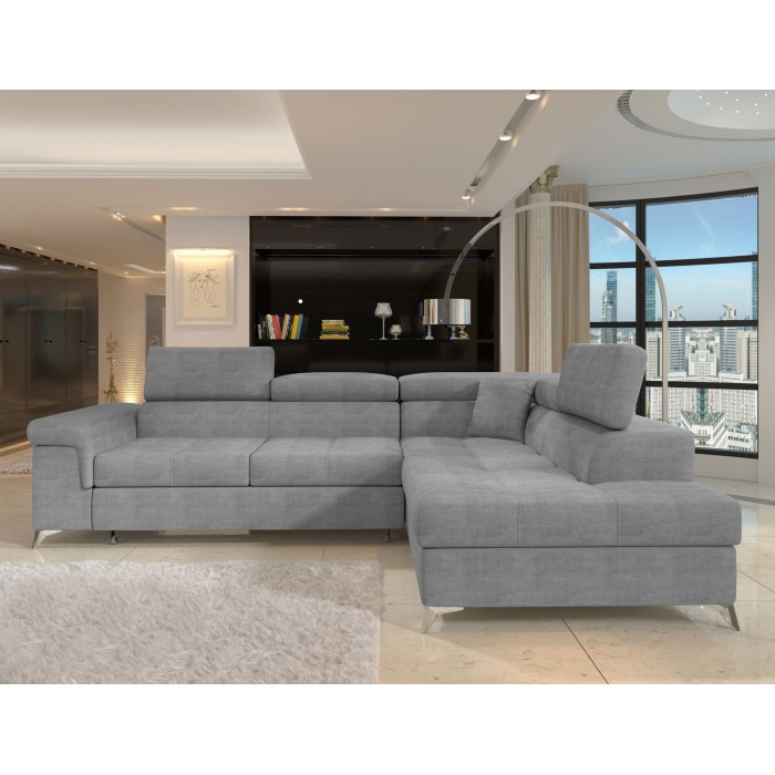 Canapé d’angle convertible PALAZZO 4 places gris – angle droit avec coffre 