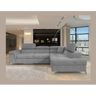 Canapé d’angle convertible PALAZZO 4 places gris – angle droit avec coffre 