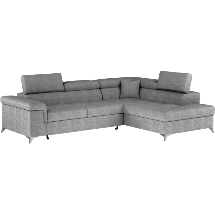 Canapé d’angle convertible PALAZZO 4 places gris – angle droit avec coffre 