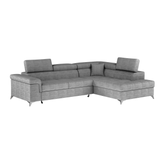 Canapé d’angle convertible PALAZZO 4 places gris – angle droit avec coffre 