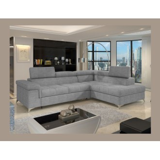 Canapé d’angle convertible PALAZZO 4 places gris – angle droit avec coffre 