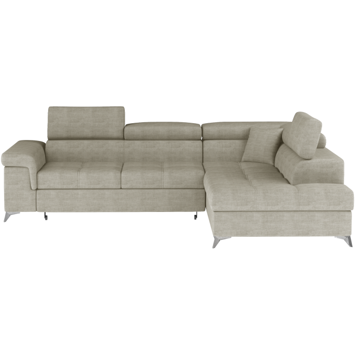 Canapé d’angle convertible PALAZZO 4 places beige – angle droit avec coffre 