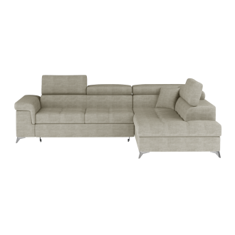 Canapé d’angle convertible PALAZZO 4 places beige – angle droit avec coffre 