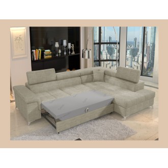 Canapé d’angle convertible PALAZZO 4 places beige – angle droit avec coffre 