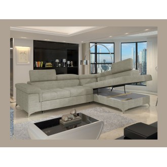 Canapé d’angle convertible PALAZZO 4 places beige – angle droit avec coffre 