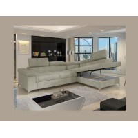 Canapé d’angle convertible PALAZZO 4 places beige – angle droit avec coffre 