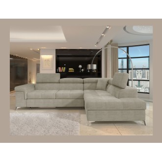 Canapé d’angle convertible PALAZZO 4 places beige – angle droit avec coffre 