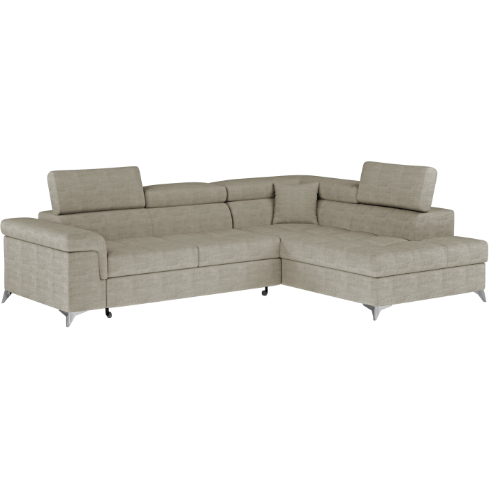 Canapé d’angle convertible PALAZZO 4 places beige – angle droit avec coffre 