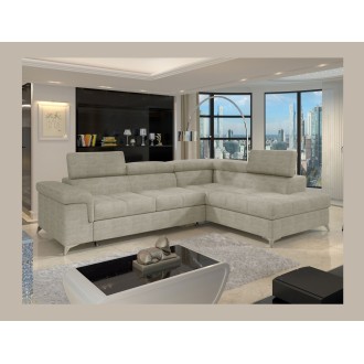 Canapé d’angle convertible PALAZZO 4 places beige – angle droit avec coffre 