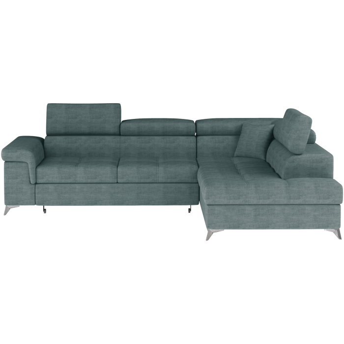 Canapé d’angle convertible PALAZZO 4 places vert bleu – angle droit avec coffre 