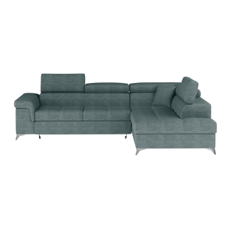 Canapé d’angle convertible PALAZZO 4 places vert bleu – angle droit avec coffre 
