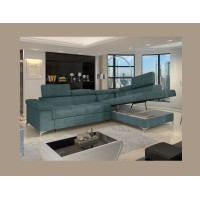 Canapé d’angle convertible PALAZZO 4 places vert bleu – angle droit avec coffre 