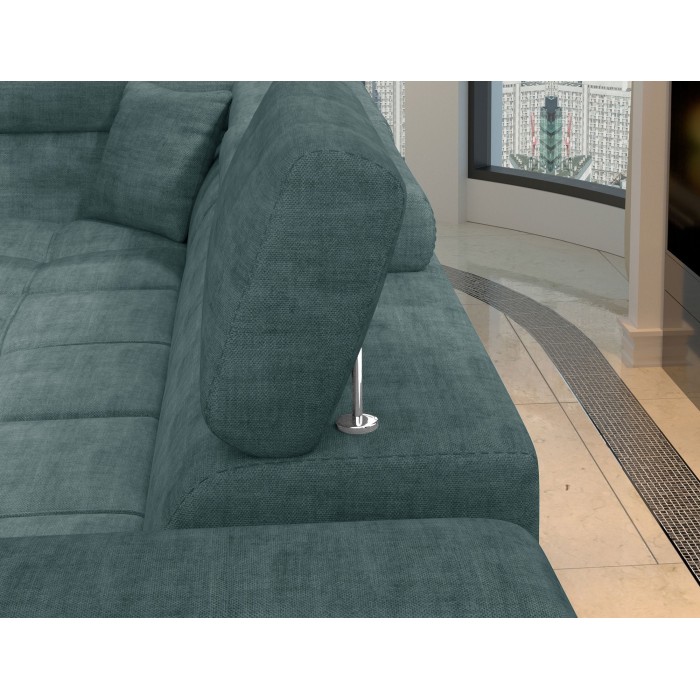 Canapé d’angle convertible PALAZZO 4 places vert bleu – angle droit avec coffre 
