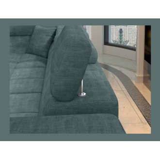 Canapé d’angle convertible PALAZZO 4 places vert bleu – angle droit avec coffre 