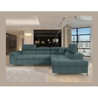 Canapé d’angle convertible PALAZZO 4 places vert bleu – angle droit avec coffre 
