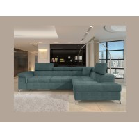 Canapé d’angle convertible PALAZZO 4 places vert bleu – angle droit avec coffre 