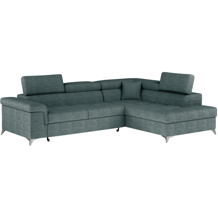 Canapé d’angle convertible PALAZZO 4 places vert bleu – angle droit avec coffre 