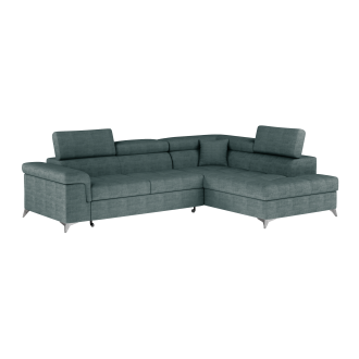 Canapé d’angle convertible PALAZZO 4 places vert bleu – angle droit avec coffre 