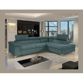 Canapé d’angle convertible PALAZZO 4 places vert bleu – angle droit avec coffre 