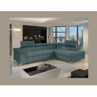 Canapé d’angle convertible PALAZZO 4 places vert bleu – angle droit avec coffre 