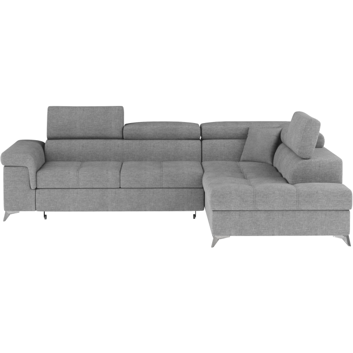 Canapé d’angle convertible PALAZZO 4 places gris clair – angle droit avec coffre 