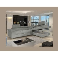 Canapé d’angle convertible PALAZZO 4 places gris clair – angle droit avec coffre 