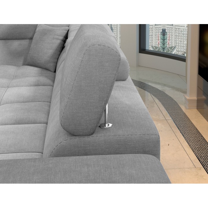 Canapé d’angle convertible PALAZZO 4 places gris clair – angle droit avec coffre 