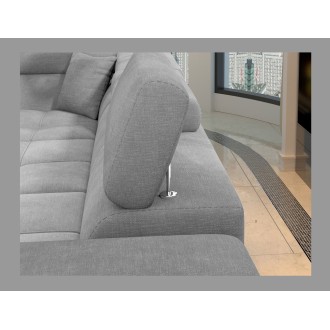 Canapé d’angle convertible PALAZZO 4 places gris clair – angle droit avec coffre 