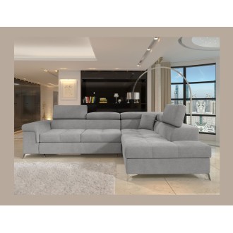 Canapé d’angle convertible PALAZZO 4 places gris clair – angle droit avec coffre 