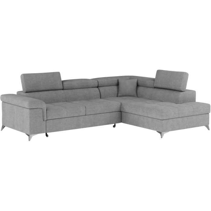 Canapé d’angle convertible PALAZZO 4 places gris clair – angle droit avec coffre 