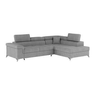 Canapé d’angle convertible PALAZZO 4 places gris clair – angle droit avec coffre 