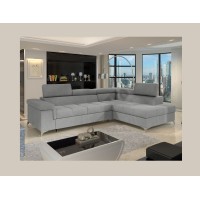 Canapé d’angle convertible PALAZZO 4 places gris clair – angle droit avec coffre 